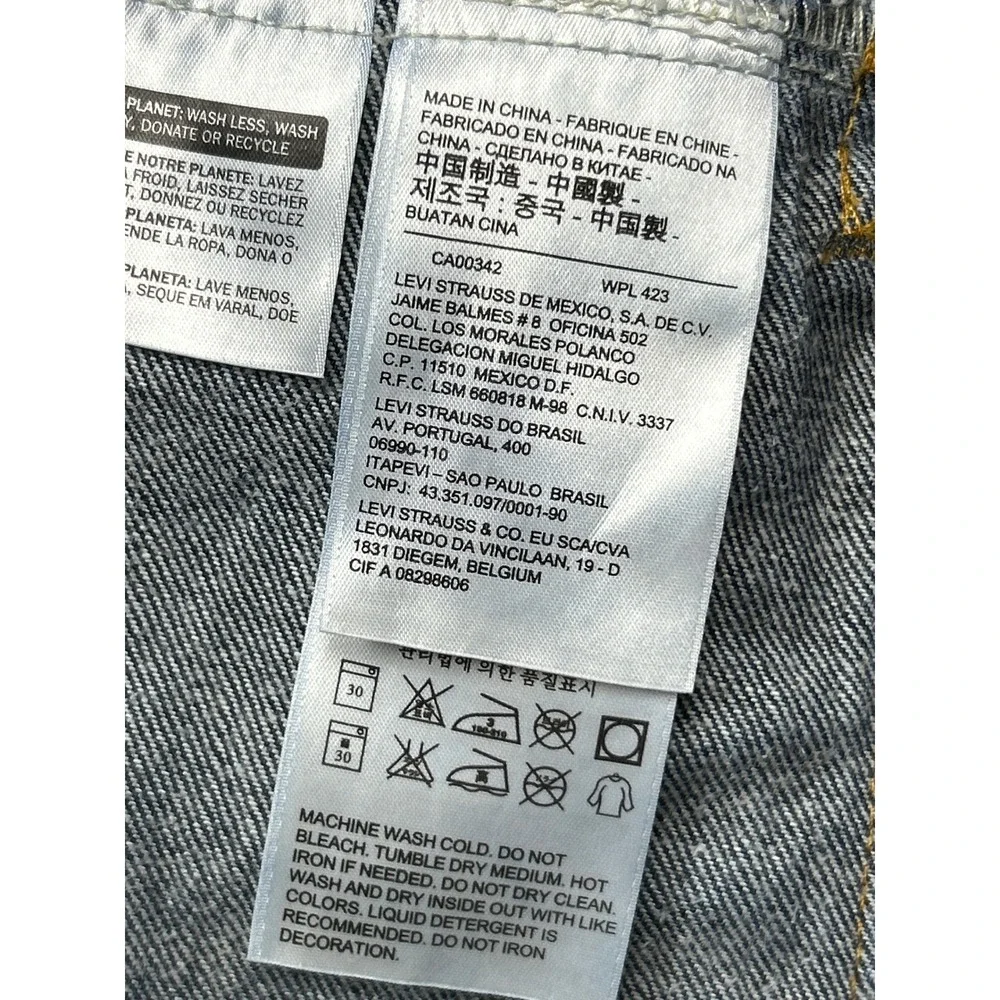 Levi Strauss Denim Trucker Jacket Buck Yeah Embroidery Blue Size Small Mens